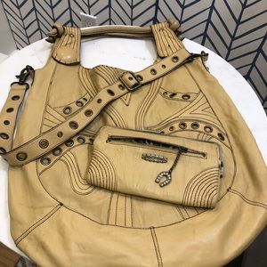 RARE VTG BETSEY JOHNSON WESTERN STUDDED MULTI-COMP WALLET & HOBO BAG >Fair<